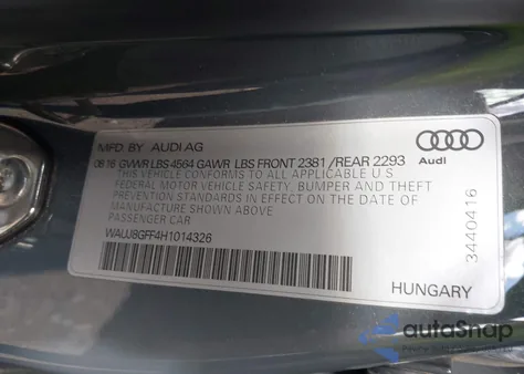 2017 Audi A3 2.0T Premium z USA, uszkodzony, nr VIN WAUJ8GFF4H1014326